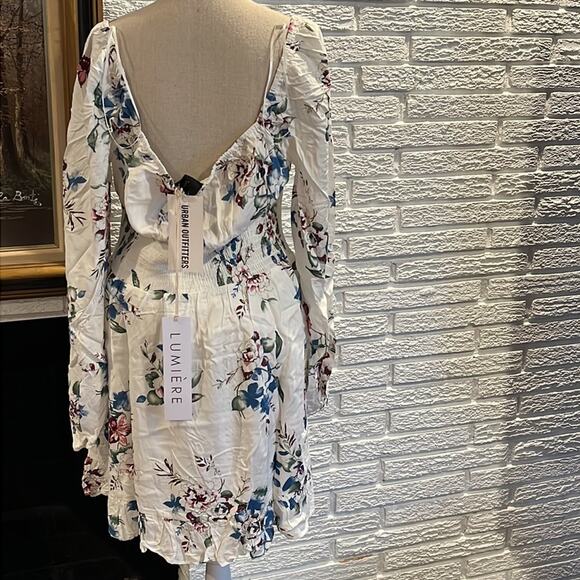 Urban Outfitters Lumiere Boho Floral Dress White Blue Pink Green Large - Picture 5 of 7